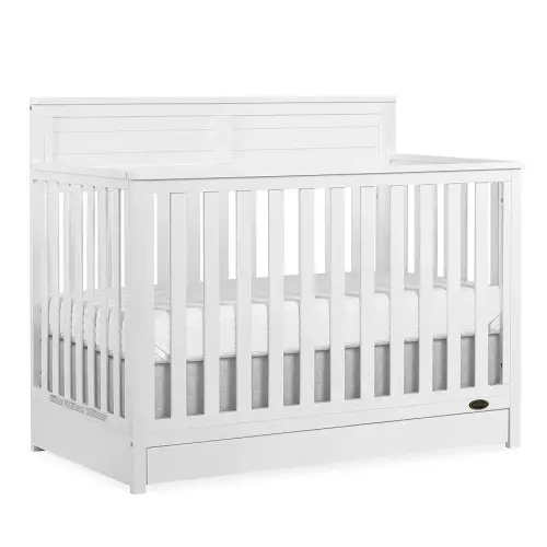 Dream On Me JPMA & Greenguard Gold Certified Reign 5 in 1 Convertible Crib with Under Drawer in White, Made of Sustainable Pinewood, Non-Toxic Water-Based Paint Finish