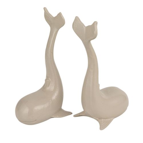 Storied Home Whale-Shaped Cast Iron Bookends in Grey Finish