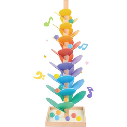 Wooden Marble Run Music Tree Marble Run Learning Game Montessori Wooden Color Sorting Toy Birthday Gift for Boys and Girls Ages 3-8