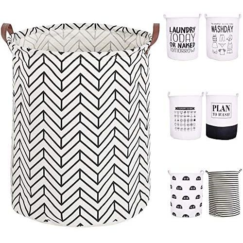 CAM2 Laundry Baskets 22"×16" Collapsible Waterproof Cotton Linen Foldable Laundry Hampers Storage Bin Organizer Baskets with Handles for Clothes, Toy, Nursery (Arrow)