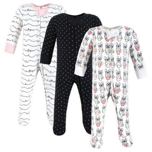 Hudson Baby Infant Girls Cotton Sleep and Play, Bonjour, 3-6 Months
