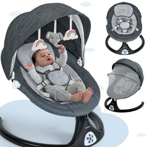 Baby Swing for Infants, Caveen Electric Bluetooth Baby Rocker, 5 Swing Speeds, 3 Seat Positions, Adapter & Battery Operated, Black