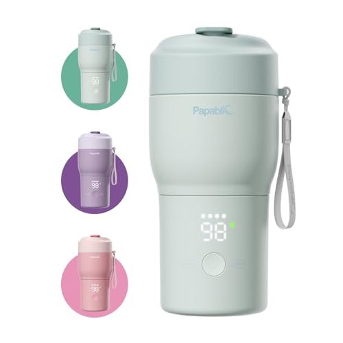 Papablic Portable Bottle Warmer Pro for Travel  115W Fast Heating, Built-in Sterilizer, 5 Temp Settings, Baby Milk Warmer On The Go and Keep Nutrition for Breastmilk & Formula, Mint Green