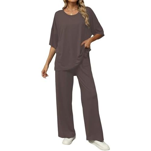 KevaMolly 2 Piece Lounge Set for Women Postpartum Oversized Tops and Wide Leg Pants Soft Comfy Pajamas Set 2 Piece Outfits