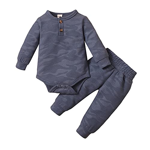 Newborn Baby Boy Girl Clothes Ribbed Knitted Cotton Long Sleeve Romper Long Pants Solid Color Fall Winter Outfits