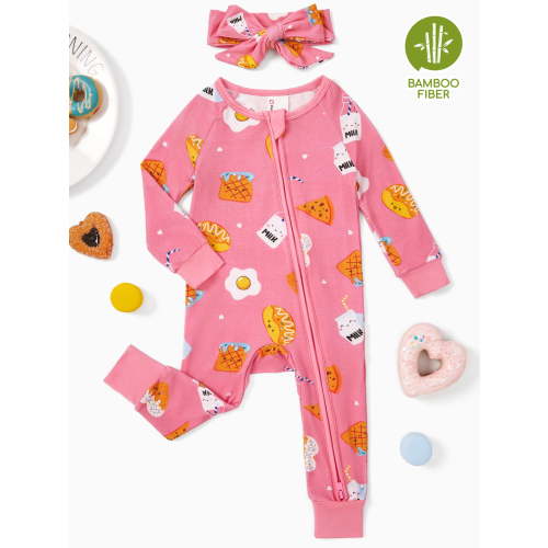PatPat Baby Girl Bamboo Baby Pajamas Sleep N Play Snug Fit 2-Way Zipper Romper Baby Girl Gifts with Headbands Newborn 3-6 Months
