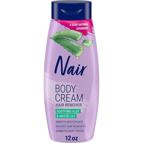 Nair Body Cream Hair Remover, Soothing Aloe and Water Lily, Dermatologist Tested Body Hair Removal Cream, with Evolved Ingredients, 12 Oz - Amazon Exclusive Size