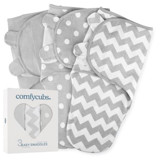 Swaddle Blankets for Baby Girl & Boy 3 Pack Sleep Sack Velcro by Comfy Cubs - Large, Grey