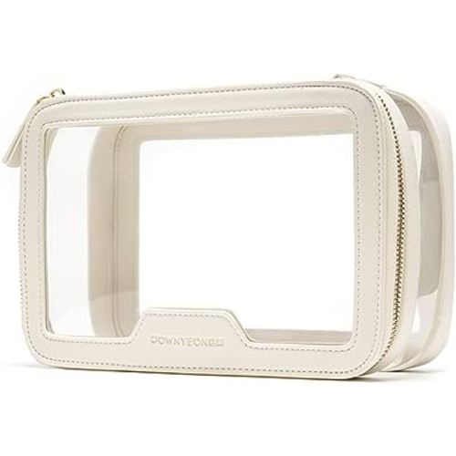 Rownyeon Clear Makeup Case Toiletry Bag Multipurpose Travel Makeup Train Case Portable Cosmetic Organizer Transparent Storage Bag White