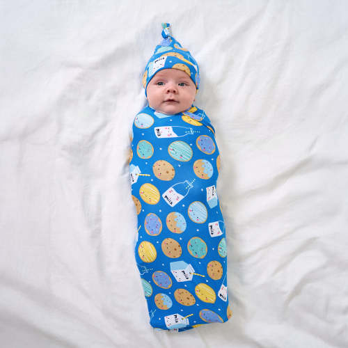 Blue Cookies & Milk Swaddle & Hat Set - Little Sleepies