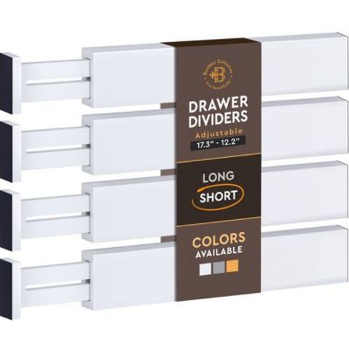 Bamboo Drawer Dividers 4 Pack - Adjustable 12.5" to 17" Drawer Organizers for Home and Office - White