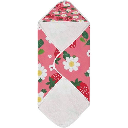 Nander Strawberries and Flowers Muslin Hooded Baby Towels,Ultra-Soft & Absorbent Baby Bath Towels for Newborn & Infant 30x30in