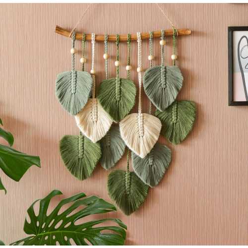 Macrame Leaf Wall Hanging, Macrame Wall Hanging, Green Wall Art, Boho Home Decor, New Home Gifts, Farmhouse Decor, Mid-Century Modern L02