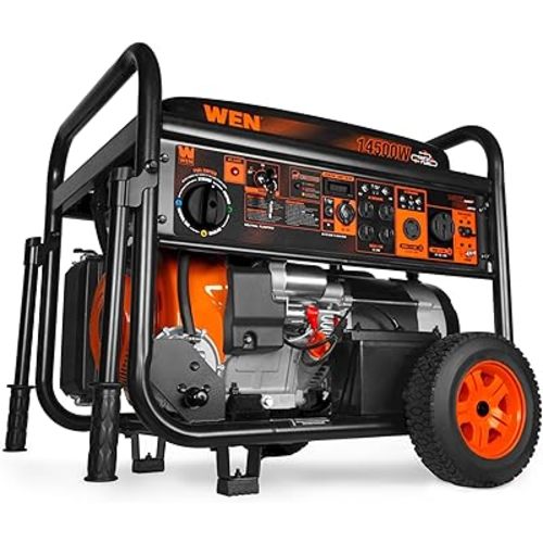WEN 14,500-Watt 120V/240V Tri-Fuel Generator for Gas, Propane, and Natural Gas, Transfer-Switch Ready with Electric Start, Wheel Kit, and CO Watchdog (TF1450X)