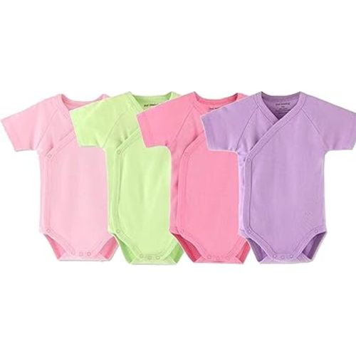 Baby Boys Girls Short Sleeves Kimono Clothes Cotton Baby Side-Snap Bodysuit Pack of Baby Layette Set