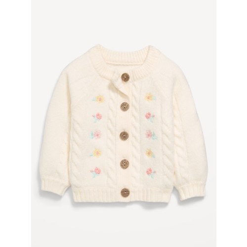 Long Raglan-Sleeve Embroidered Cardigan Sweater for Baby
