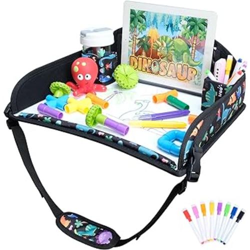 COOLBEBE Kids Travel Tray for Toddler Car Seat, Travel Tray for Airplane, Toddler Car Seat Lap Tray, Carseat Table Tray for Kids Travel Activities (Dinosaur)
