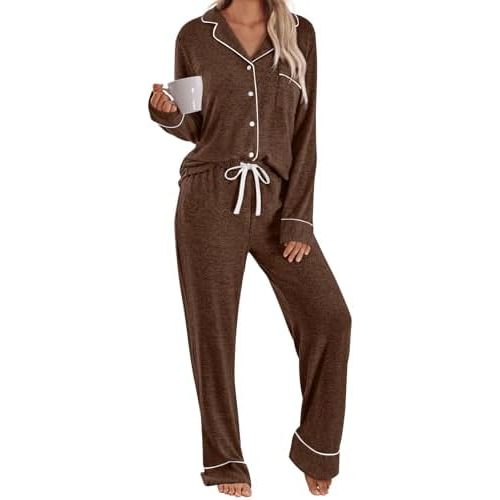LILLUSORY Womens Pajamas Sets Long Sleeve Lounge Warm Sleepwear 2 pieces Fall Clothes With Pockets