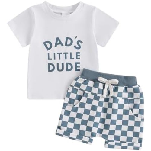 Toddler Baby Boy Clothes Little Dude Shirt Chessboard Summer Spring Shorts Set Cute Mamas Daddys Boy Outfit
