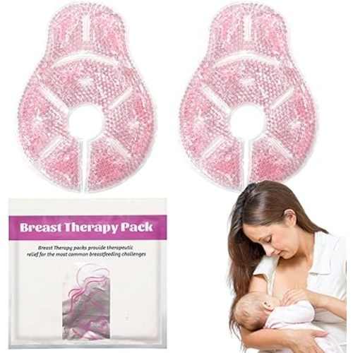 Breast Therapy Ice Packs, Hot and Cold Breast Pads, Breastfeeding Essentials Large Gel Bead Packs for Moms, 2 Pack (Pink, L)