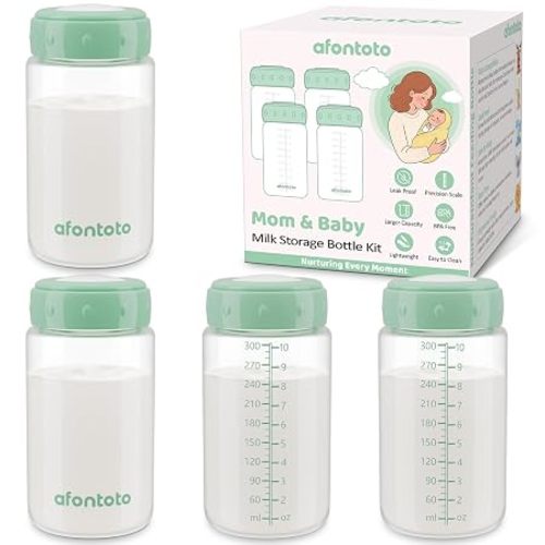 Natural Baby Bottles, BPA Free Breastmilk Storage Bottle for Momcozy Breast Milk Cooler & Fridge, Wide-Neck Breastfeeding Bottles Compatible with Spectra Pump Flanges, 10oz, 4 Pack