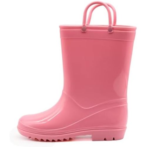 EUXTERPA Boys Girls Waterproof Rain Boots Kids Toddler Solid Color Boots with Easy On Handles