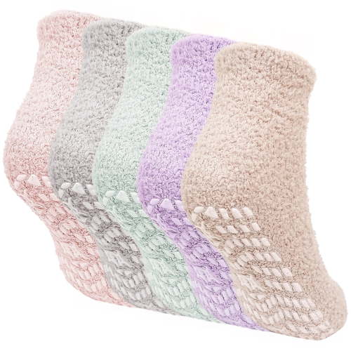 Fuzzy Socks for Women, PUTUO Gripper Socks, Cozy Fluffy Non Slip Socks, Soft Winter Warm Socks for Women, 5 Pairs