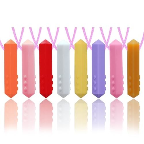 Chew Necklace for Sensory Kids Girls, 8 Pack Sensory Chew Necklaces for Autistic Children with ADHD, SPD, Anxiety, Teething, Sensory Toys for Kids with Autism Reduce Adults Chewing, Biting