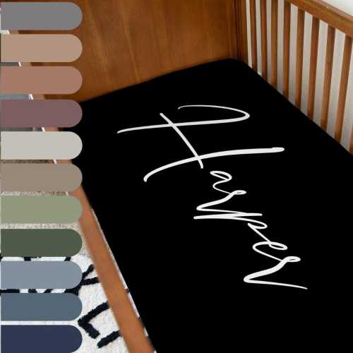 Monochrome Name Monogram Baby Crib Sheet | Modern Nursery Decor