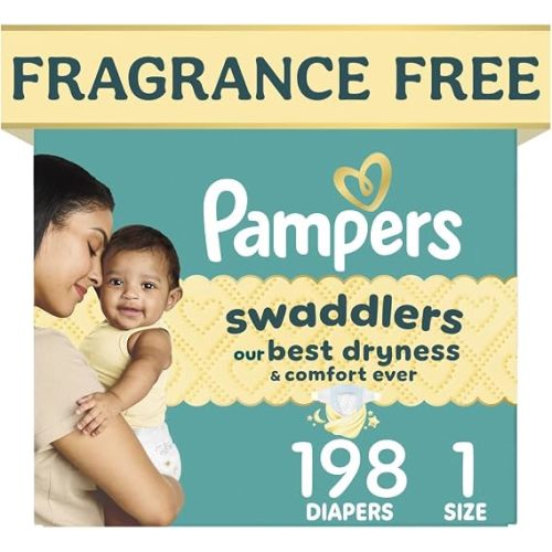 Swaddlers Diapers, Size 1 (8-14 lbs), 198 Count, Fragrance Free, Hypoallergenic, Absorbent, Pediatrician Recommended, Skin Safe