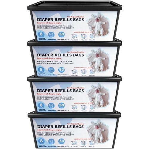 Diaper Pail Refills Bags with 30 Bags, Compatible with Genie Easy Roll Signature Diaper Pail and Platinum Diaper Pail, 7-Layer Odor-Barrier Technology, 4 Pack (120 Bag)