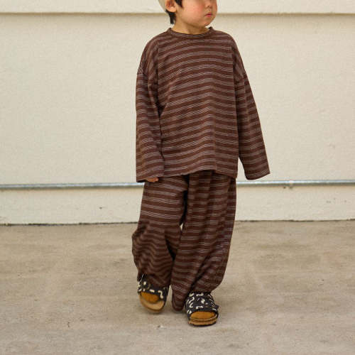 Toddler F25 Stripe Long Sleeve Top and Wide Pants Set (2-8y) - Brown | AT NOON STORE