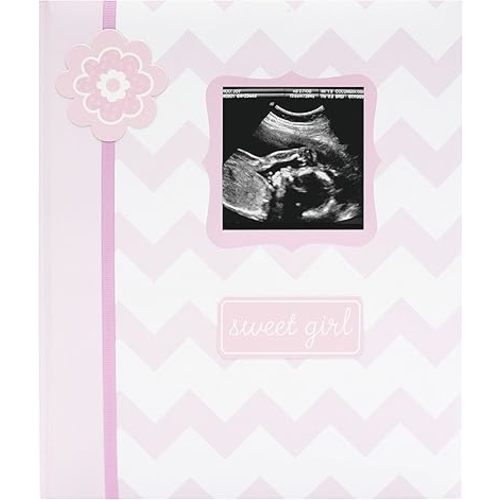 Lil Peach First 5 Years Chevron Baby Memory Book Journal, Girl Babybook Keepsake for New and Expecting Parents, Baby’s First Year and Beyond Milestone Tracker, Pink