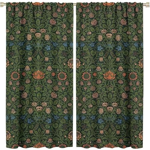 Bohemia Plant Flowers Pattern Blackout Window Curtains, William Morris Art Print Vintage Decor Curtains, for Living Room Bedroom 36(W)*63(L) 2 Panels