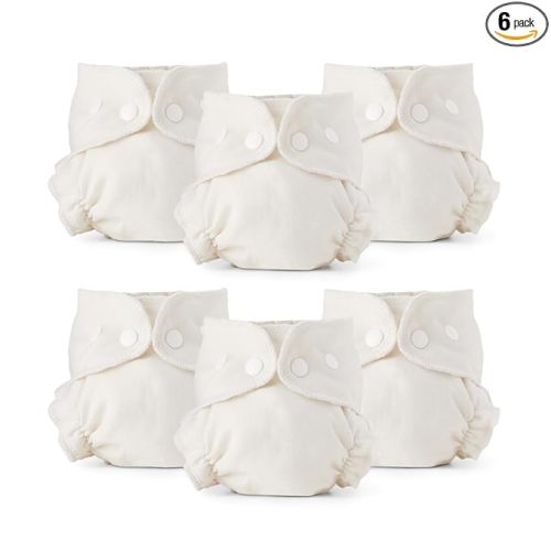 Esembly Cloth Diaper Inner - Organic Cotton Fitted Diaper- Soft, Ultra-Absorbant, Trim-Fitting Layer to Pair with Waterproof Outer for Blowout-Proof Diapering - 6-Pack, Size 1 (7-17lbs)
