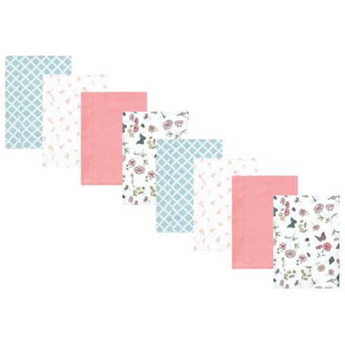 Hudson Baby Girls Cotton Poly Flannel Burp Cloths 8-Pack, Hummingbird Garden, One Size