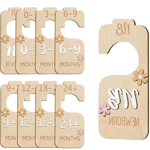 Baby Closet Divider - Double-Sided Wooden Baby Wardrobe Baby Closet Organizer,Daisy Design Nursery Decor Clothes Hanger Dividers for Sorting 8 Sizes from Newborn to 24 Months