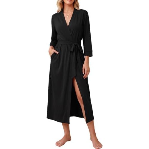 Ekouaer Women Robes Long Knit Bathrobe Soft Kimono Loungewear with Pockets