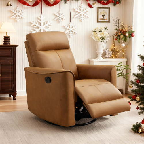 "Bonzy Home Leather Swivel Recliner Chair, 360Â° Swivel, Faux Leather, Brown, 31.5""x37""x40"