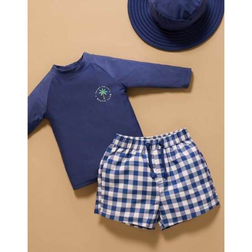 Board Short & Rash Guard Swim Set Marine Gingham - Purebaby | Maisonette