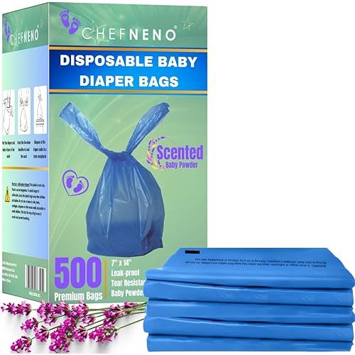 Baby Disposable Diaper Sacks (500 ct.) Fresh Baby Powder Scented Bulk Easy-Tie Diaper Sacks Nursery Trash Bags Dog Poop Bags Cat Litter Waste Bags Sanitary Pads Disposal Bags (500 Bags, Blue)