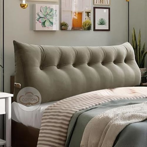 WOWMAX Headboard Pillow King Wedge Pillow Headboard for Reading, Beige Gray