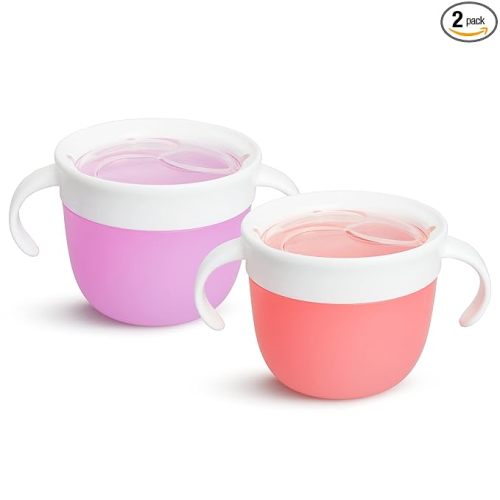 Munchkin Snack Catcher Toddler Snack Cups, No Spil, 2 Pack Containers, Pink/Purple