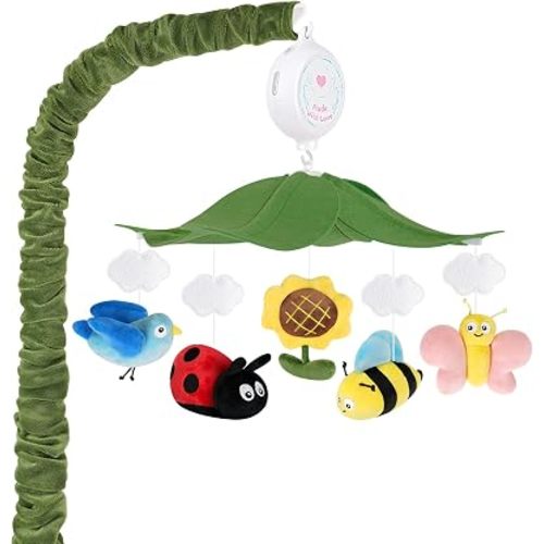 Baby Crib Mobile with Upgraded 3-Mode Music Box, Garden Friends Nursery Mobile Featuring Butterflies, Bees & Birds, Fits Standard Cribs, Forest Nursery Decor for Boys & Girls