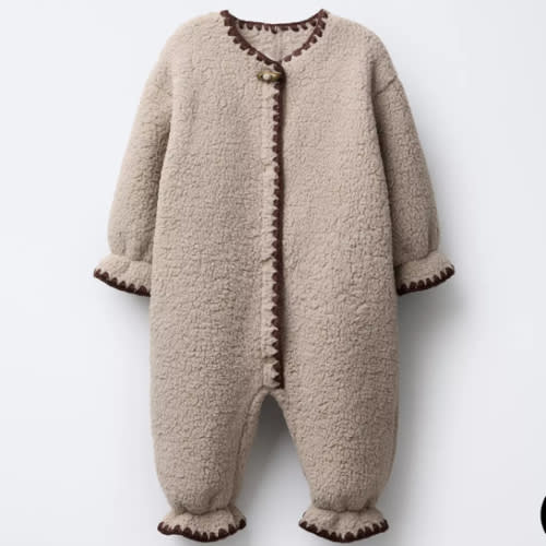 CONTRAST TRIM FLEECE ROMPER - Beige | ZARA United States