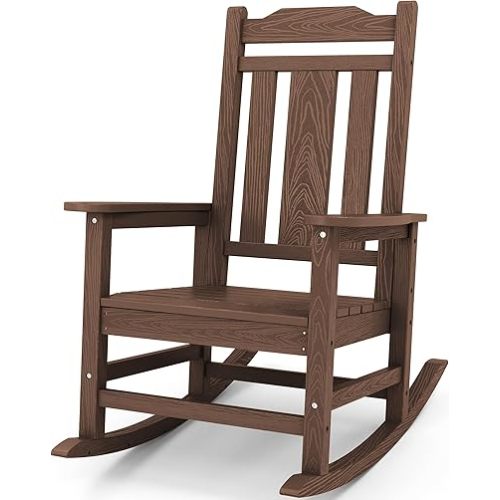 SERWALL Oversized Rocking Chair, HDPE Outdoor Rocking Chair, Patio Rocking Chair Sets for Adults, Coffee