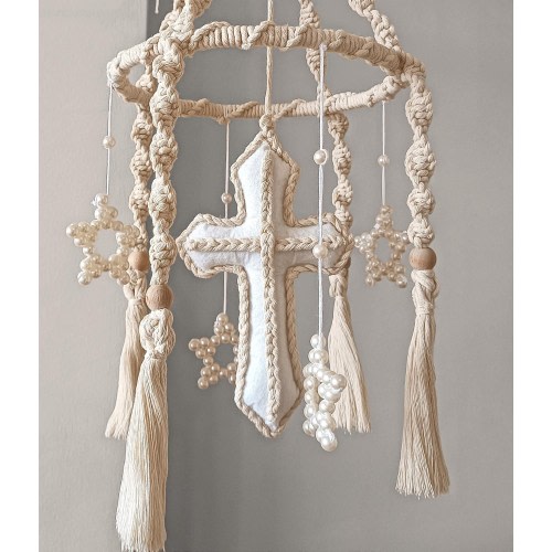 Macrame Cross Baby Mobile Christian Nursery Boho Jesus Cot Mobile Religion Crib Mobile Sacred Baby Shower Gift  Mom and New Born Gift Felt