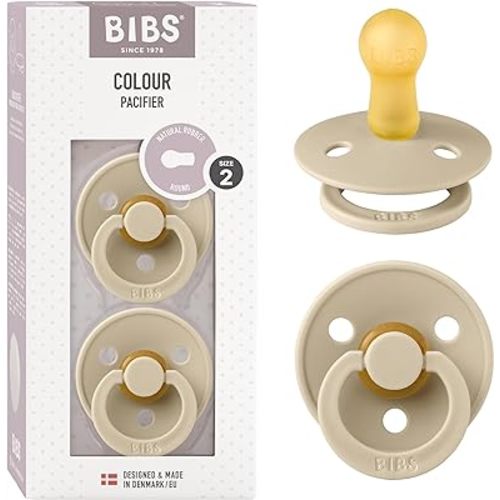 Bibs Colour Pacifier 2-Pack | BPA Free Soother, Round Nipple. Natural Rubber Latex,