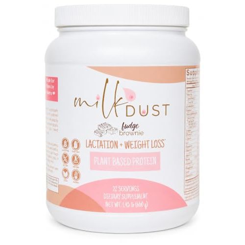 MILK DUST Lactation Protein Powder, Vegan, Boost Milk Supply, Fudge Brownie | 16g plant-based protein per serving with pea, brown rice & chia  supports milk supply for breastfeeding moms, 22 Servings
