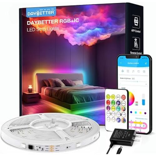 DAYBETTER Smart IC LED Strip Lights, BGRIC LED Lights for Bedroom, DIY Multiple Colors on One Line, App Control Color Changing Strip Lighting Music Sync Home Decor 16.4 ft